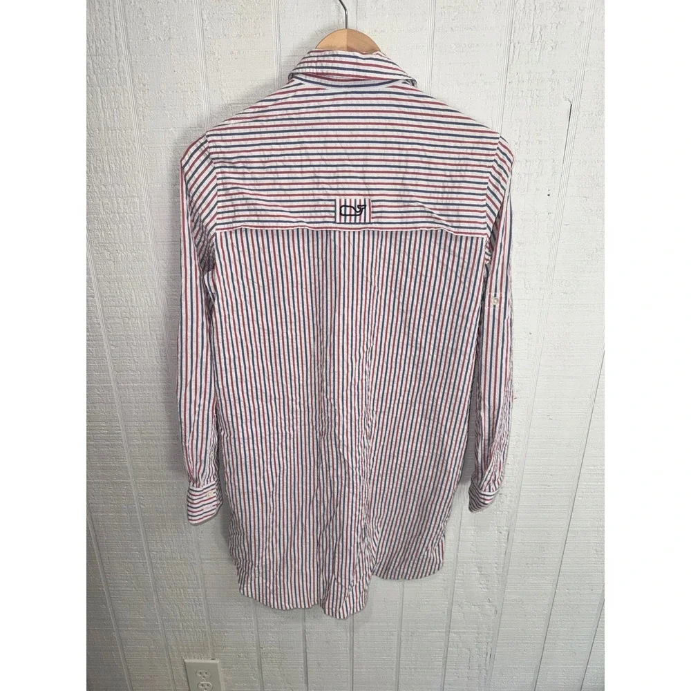 Vineyard Vines Performance Shirt Dress Women 4 Red White Blue Striped Seersucker